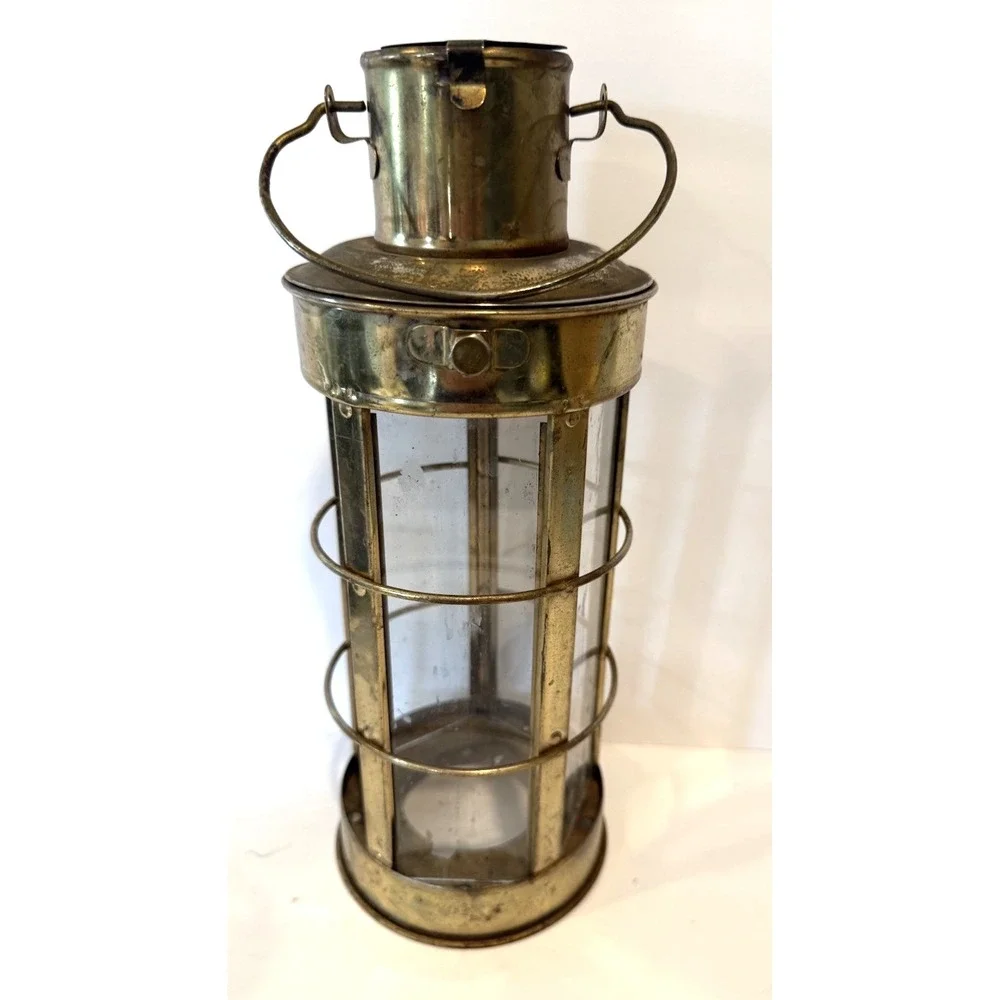 VTG Brass Marine Cargo Lantern Cylinder Glass Coastal Accent Decor Rustic Farm
